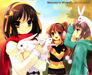 Anime girls rabbit winter manga - their hand and a man holding free wallpaper