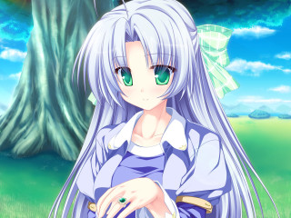 Anime girl white hair green 4 - aguri uchida free wallpaper