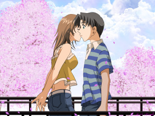 Couple kissing cherry blossoms anime - a couple kissing free wallpaper