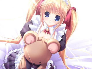 Anime girl teddy bear ponytail - a teddy bear free wallpaper for desktop