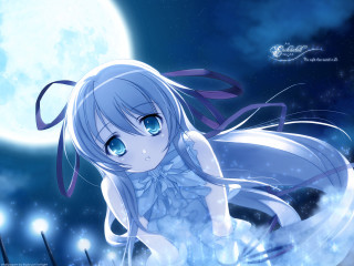 Blue eyes white dress moon - a blue ribbon free wallpaper