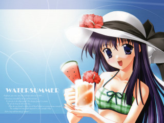 Girl hat drink watermelon summer - a straw hat free wallpaper