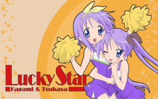 Anime girls purple yellow hair - the other holding free wallpaper