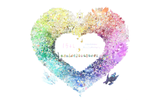 Heart bird flying rainbow background - frame free wallpaper
