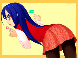 Bluehair girl redshirt wall anime - a bubble free wallpaper