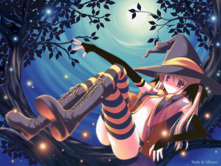 Witch woman tree branch moon - a broom free wallpaper