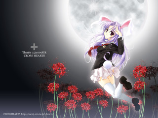 Anime girl field fullmoon flowers - a field of flowers free wallpaper