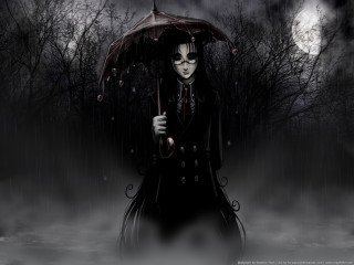 Gothic woman umbrella forest night - the dark forest free wallpaper