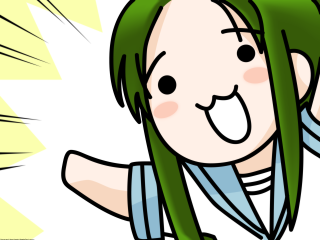 Cartoon girl green hair waving - her neck free wallpaper