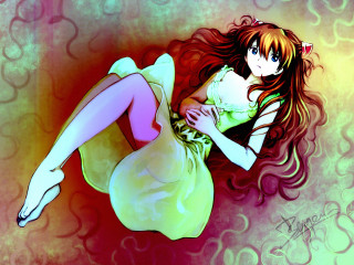 Yellow dress girl wind blown - her stomach free wallpaper
