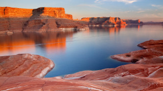Lake mountains cliff blue sky - a lake free wallpaper for desktop