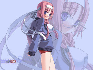Anime girl pink hair blue 3 - a white collar free wallpaper