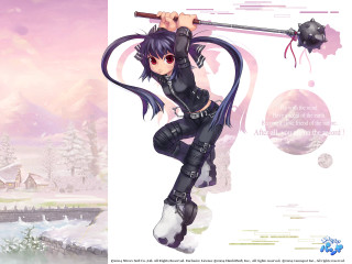 Woman black sword snowy landscape - snow free wallpaper for desktop