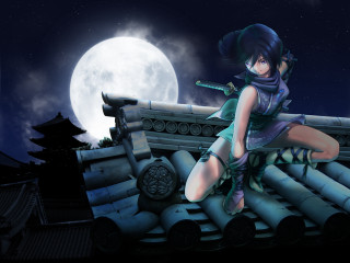 Woman rooftop fullmoon architecture astronaut - full free wallpaper