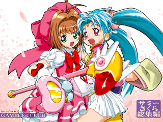 Anime girls blue pink hearts - a pink heart free wallpaper
