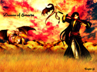 Woman sword dragon demon autumn - epic fantasy free wallpaper