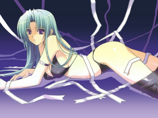 Blue hair woman laying anime - black boot free wallpaper