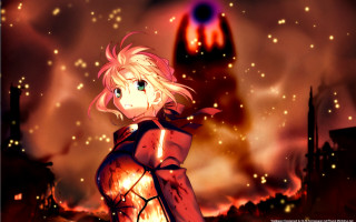 Anime girl fire sky red - a fire free wallpaper