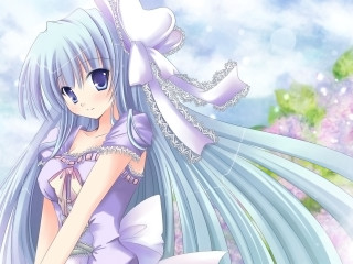 Blue haired girl white dress 2 - a blue tail free wallpaper