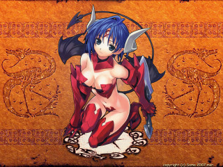 Demon armor bluehair bikini wings - a brown background free wallpaper