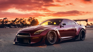 Red sports car sunset cloudy - sunset free wallpaper