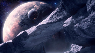 Rocky mountain planet starry sky 2 - matte painting concept art free wallpaper