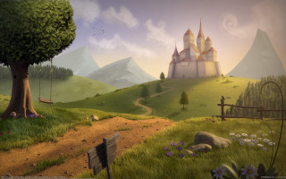 Castle hill tree swing path - a painting of a castle free wallpaper