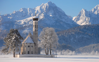 Church snowyfield mountains romanticism matte - mountain range free wallpaper