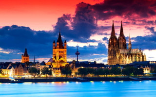 City skyline river castle dusk 2 - dusk free wallpaper