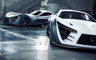 White sports cars garage wet - a wet surface free wallpaper