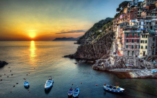 Boats city sunset magic realism - sunset free wallpaper