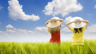 Two women hats field sky - hat free wallpaper for desktop