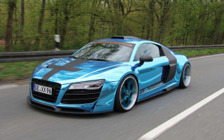 Blue sports car road trees 2 - dom qwek free wallpaper
