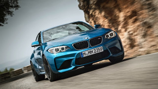 Blue bmw cliffside road tree - the side of the road free wallpaper