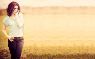 Woman field cellphone hands behind - her hand behind her head free wallpaper