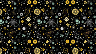 Black background yellow blue flowers - generative free wallpaper