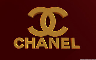 Gold chanel logo red background - international typographic style free wallpaper for desktop