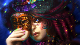Woman mask phone colorful background - a phone free wallpaper