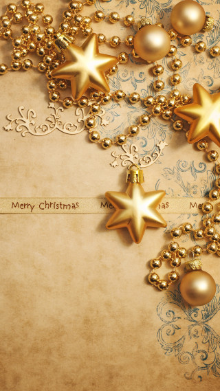 Christmas card gold stars ornaments - merry free wallpaper