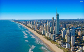 City beach waterfront urban skyline - aerial free wallpaper