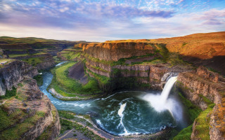 Waterfall river cliff blue sky 2 - alson s. clark free wallpaper