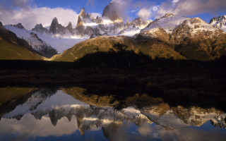 Mountain lake forest clouds sunset 6 - a matte painting free wallpaper