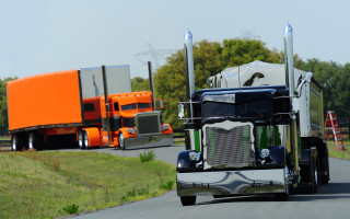Semi truck forest road precisionism - a semi truck free wallpaper