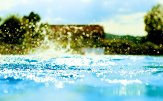 Blurry water trees building summer - an impressionist painting free wallpaper