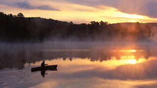 Canoe lake sunset mist trees - sunset free wallpaper