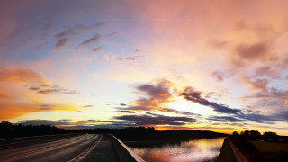 Sunset highway water hill trees - colorful cloud free wallpaper