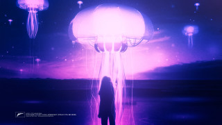 Jellyfish ocean silhouette synthwave night - jellyfish free wallpaper