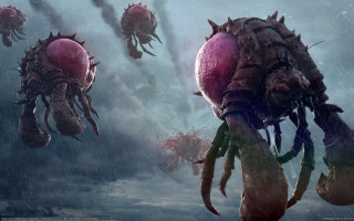 Floating creatures water droplets sky - strange free wallpaper