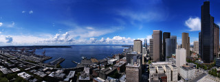City water beach bridge skyline - a few building free wallpaper