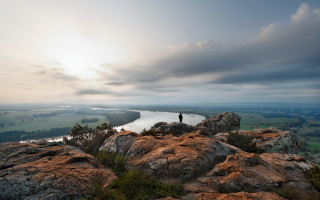 Mountain lake cloudy sky horizon - a lake and mountains free wallpaper
